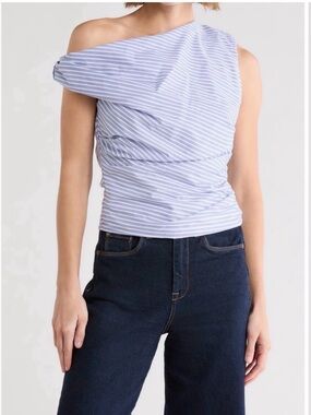 Good American Stripe One-Shoulder Poplin Top